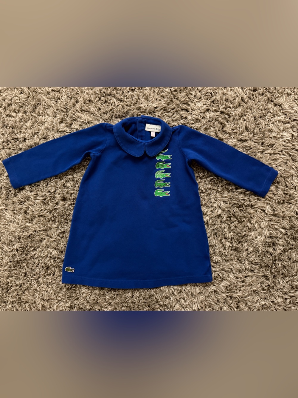Lacoste Royal Blue Long-Sleeve Polo Dress with Green Crocodile size 2 like new